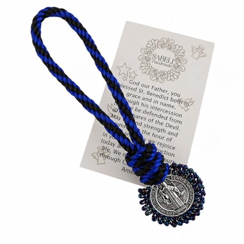 Sabeli Handmade St Benedict Medal Home Blessing Door Hanger House Car Office Protection Wall Decor Catholic Gift Hanging Charm San Benito Bendicion Hogar (Blue - Black)