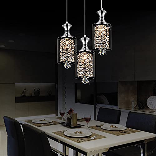 Lámpara de techo de cristal colgante ajustable de acero inoxidable cromada para comedor y cocina