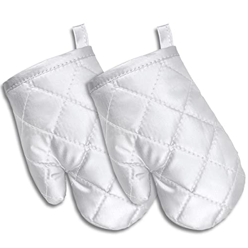 DOERDO 2 Pack Kid Oven Mitts for Children Heat Resistant Kitchen Mitts, Great for Cooking Baking, Age 4-12 (7'x4.7', Silver)