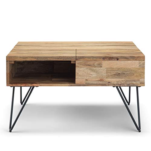 Image of SIMPLIHOME Hunter 32 inch Wide Solid Mango Wood Square Coffee Table in Natural