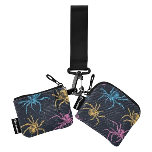 Colorful Halloween Spiders Women's Card Cases Change Holder Slim Portable Card Wallet Money Organizer with Wristlet Strap for Woman 2 Pcs Porta tarjetas de crédito