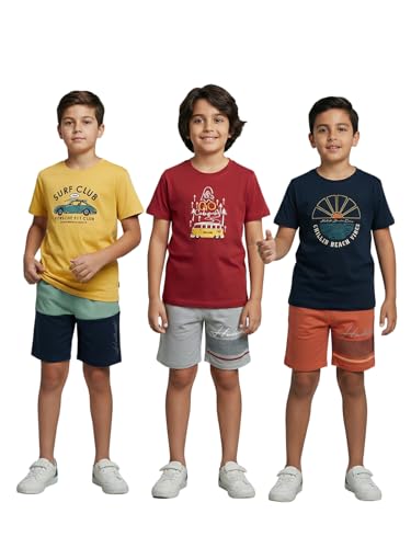 Image of HELLCAT Boys Dress Clothing Set Combo with Tshirts & Shorts - Pack 3