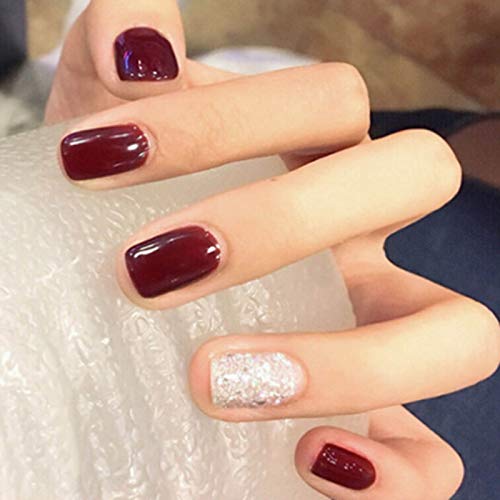 Bartosi Red Short Press on Nails Square Artificial Fake Nails Full Cover Coffin Nail Tips Acrylic Glue on Nails Daily for Women Pack of 24