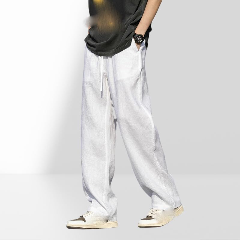 Men's Spring Summer Minimalist Straight Wide Leg Chinese Style Cotton Linen Casual Long Pants2