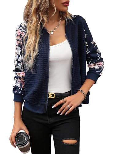 GORGLITTER Women's Bomber Jacket Coat Floral Long Sleeve Zip Up Lightweight Fall Fashion Jackets Outfits 2025