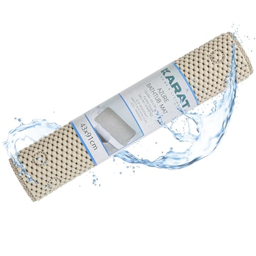 KARAT tapis de bain 43 x 91 cm – Antidérapant pour baignoire et douche (Azure) (Taupe)