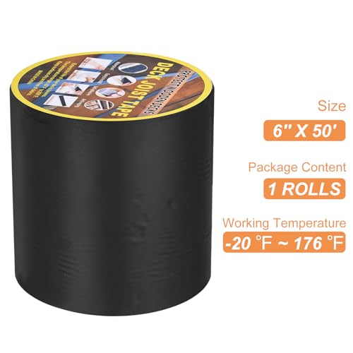 Image of HARFINGTON Joist Tape for Decking 6 inch W x 50' L Weather-Resistant Butyl Joist Tape Flashing Joists Tape for Wood Decks and Beams Roof, Black