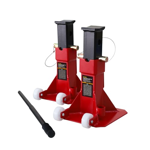 Image of Torin ATZ220006PB Heavy Duty Jack Stands: Pin Style Jack Stand with 2 Casters and Handle, Easily Portable Car Stand for Car SUV, Truck and Pick Up, 22 Ton (44,000 lb) Capacity, Red