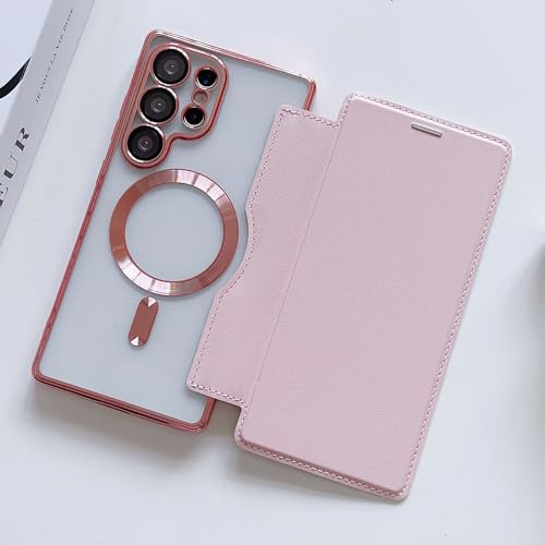 Étui porte-cartes Samsung S22 Plus magnétique anti-rayures rose