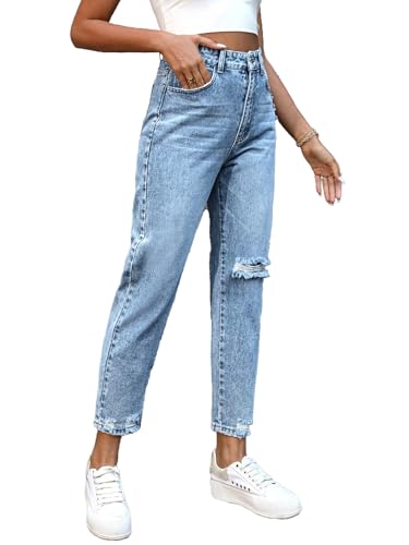 Women's Jeans Slim Fit High Waisted Distressed Ripped Jeans Frayed Raw Hem Denim Pants with Pockets2