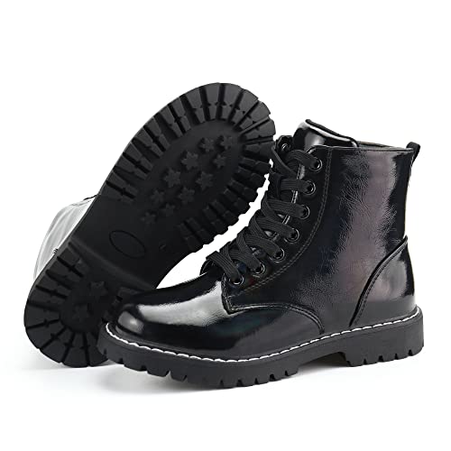 Firelli Kids Ankle Boots Boys Girls Side Zipper Lace Up Work Boots Combat Boots (8 Us,Black) #TOP6