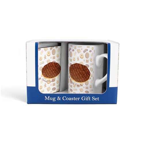 Purely Home Chocolate Digestive Mug & Coaster Gift Set - Novelty Gifts for Foodies - Tea/Coffee Ceramic Mug & Cork Coaster Set