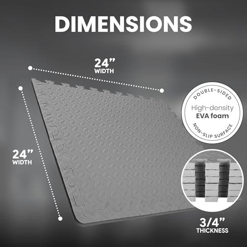 BalanceFrom Puzzle Exercise Mat with EVA Foam Interlocking Tiles for MMA, Exercise, Gymnastics and Home Gym Protective Flooring, 3/4" Thick, 24 Square Feet, Gray - Thumbnail 3