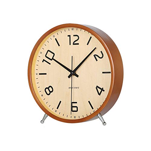 Kameishi 8 Inch Desk Clocks Wood Silent Non-Ticking Battery Operated Analog Table Clock Round Sweep Quartz Wall Clocks For Kids Living Room Bedroom Bedside Kitchen Large Numerals Decor Ksz828 Brown #TOP5