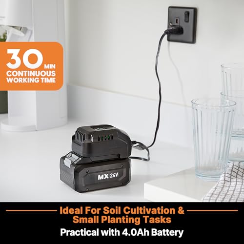 image for LawnMaster 24V MAX Cordless Tiller Cultivator, Lightweight Electric Ga