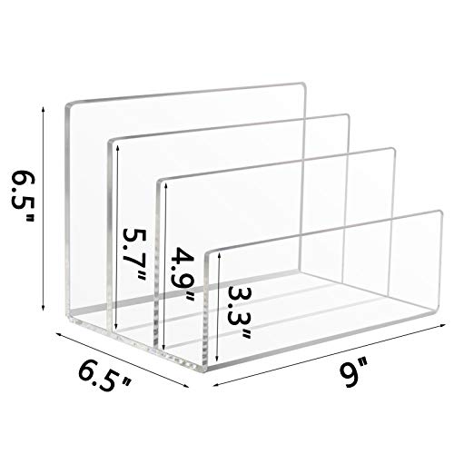 Tasybox Acrylic File Holder, Clear File Sorter Desk File Organizer 3 Sections Office Desktop Rack 9" X 6.5" X 6.5" #TOP1
