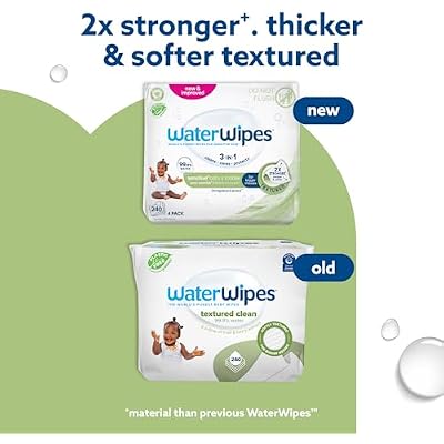 WaterWipes Sensitive+ Baby & Toddler Wipes, 3-In-1 Cleans, Cares, Protects, 99.9% Water, Textured Clean, Unscented & Hypoallergenic, 240 Count (4 Packs)