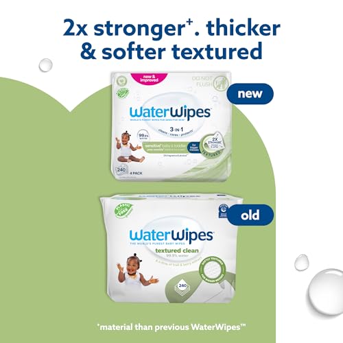 WaterWipes Sensitive+ Baby & Toddler Wipes, 3-In-1 Cleans, Cares, Protects, 99.9% Water, Textured Clean, Unscented & Hypoallergenic, 240 Count (4 Packs) - Image 4