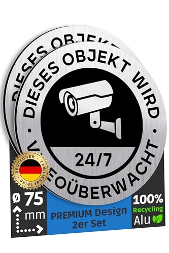 SCHILDERBOXX 2er Set Achtung Videoüberwachung Schild Klein Ø75mm 100% Alu