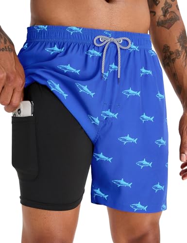 Image of APTRO Men's Swim Trunks with Compression Liner 5 Inch Bathing Suit Beach Swimsuits