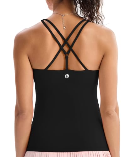 RUNNING GIRL RUNNING GIRL Tank Tops with Built in Bras， Womens Workout Tops with Crisscross Back Light Lift Compression Shirts