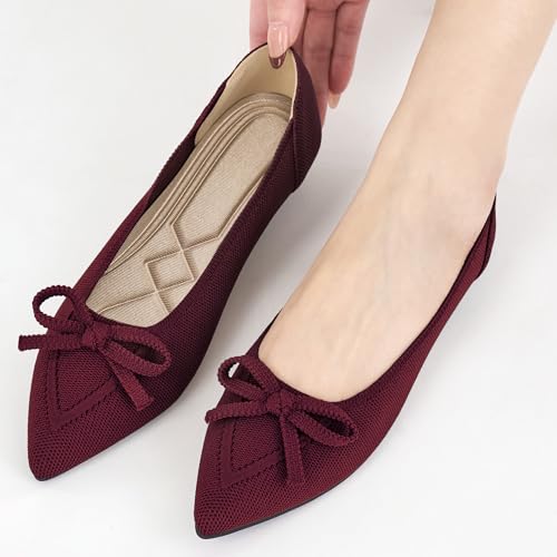 Image of Ablanczoom Ballet Flats Shoes for Women: Dressy Pointed Toe Bow Knit Flats Comfortable Slip On Work Business Casual Shoes