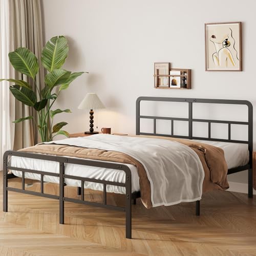 Consejos para Comprar Base de Cama Queen Size . 48 Yicensen Base de Cama Queen Size con Cabecero y Piecero, Base Queen Size de Metal de 36 cm de Altura con Listones Resistente, Espacio de Almacenamiento Debajo de la Cama, sin...