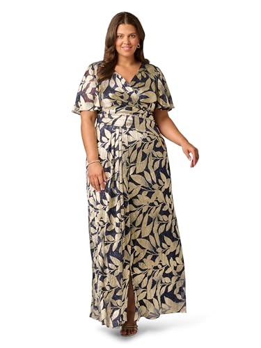 Image of Adrianna Papell Foil Leaf Draped Gown