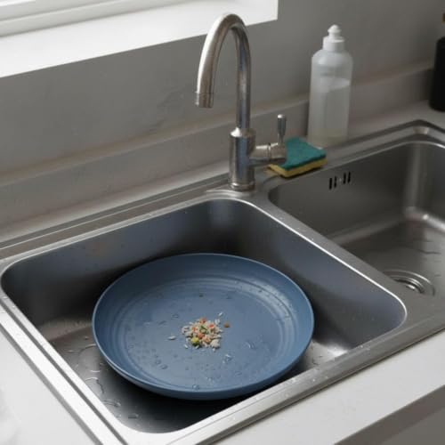 Image of Wheat Straw Dinner Plate Set, Eco-Friendly Dinner Set Round Serving Plate, Dishwasher & Microwave Safe - Perfect for Dinner Dishes Deep Plates Easy to Clean (Dark Blue -4PCS, 23 CM)