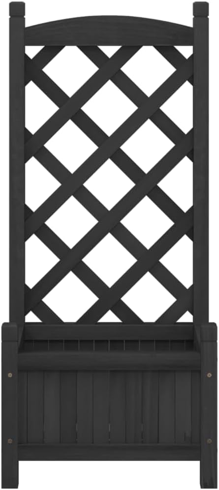 vidaXL Solid Fir Wood Planter with Trellis - Raised Garden Bed for Climbing Plants, Flowers, Vegetables in Black, 15.7"x11.8"x35.4"