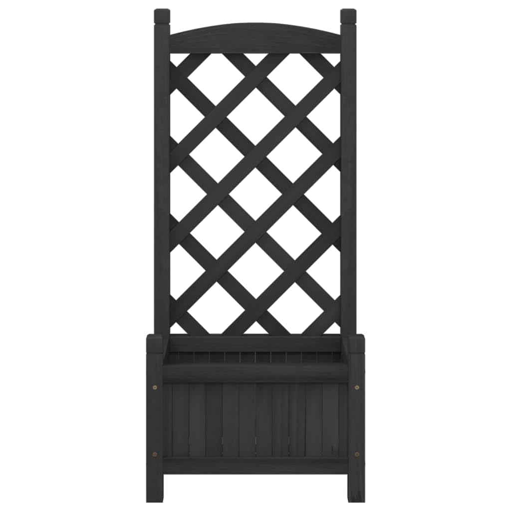Donica z trejazem czarna lite drewno jodlowe 40x30x90 cm skrzynia ogrodowa z krata do roslin pnacych na taras patio balkon