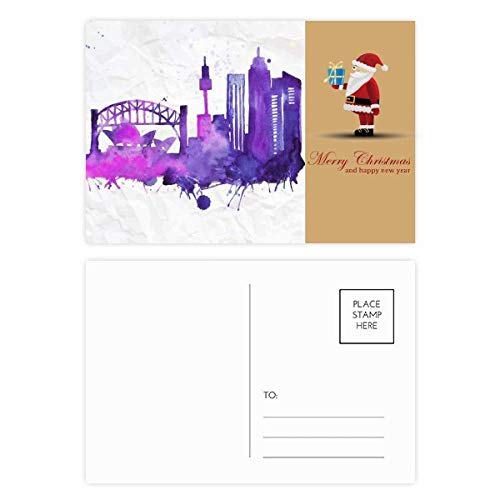 Cartes postales de l'Opéra de Sydney style aquarelle haut de gamme avec Père Noël - 20 pièces