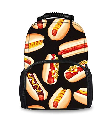 COLORFULSKY Teenager Girls Boys School Backpacks Shoulder Pouch Fun Food HOT Dogs