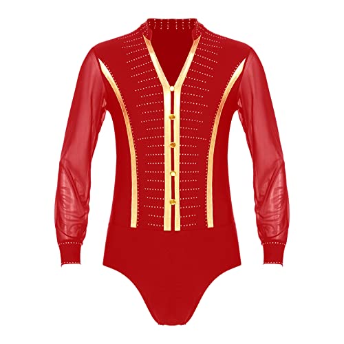 MSemis Herren Tanzbody Langarm - Latein Tanzanzug Aus Polyester/Elasthan