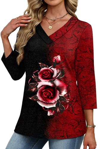Image of XIEERDUO 3 /4 Length Sleeve Womens Tops V Neck T Shirts Summer Clothes Basic Blouses Dressy Casual 2026 Spring Outfits