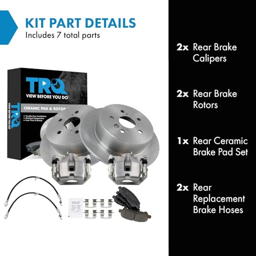 Image of TRQ Rear Brake Pad and Rotor Set Ceramic Calipers Compatible with 2008-2013 Toyota Highlander