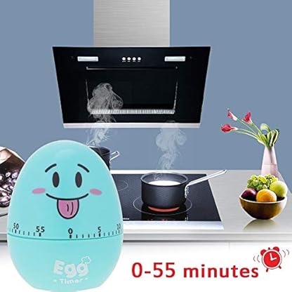 Lustige Eieruhr, 55 Minuten Timer, mechanischer Countdown-Timer, Cartoon-Ei, manueller Timer, hartgekochte Eieruhr mit akustischem Alarm zum Backen in der Küche, Kindersport (blau) – Bild 4