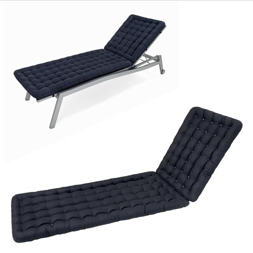 HAVE A SEAT Living - Sonnenliege Auflage Luxury | 200x60 cm - Bequeme Gartenliege Auflage, 8 cm Dick - Waschbar bis 95°C, Orthopädisch, Wetterfest - Made in Germany (200x60 cm, Marine-Blau)