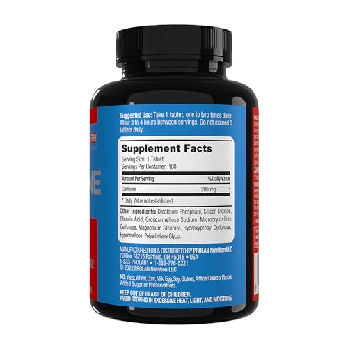 Image of ProLab Caffeine 200mg Tablets, Energy & Mental Focus (100 Count)