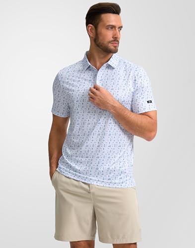 Image of Obla Mens Golf Polo Shirts Short Sleeve Dry Fit Performance Moisture Wicking Casual Print Collared Golf Shirts for Men