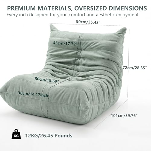 Image of Bean Bag Chair for Adults, Premium 450G Velvet Floor Lounge Chair with 30D High-Density High Resilience Foam Support, Comfortable Seating for Living Room, Bedroom & Reading Corner, Bean Green