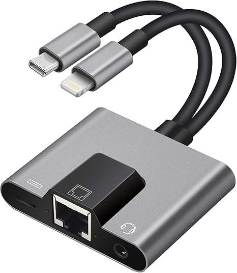 Enbiawit 3 in 1 Lightning and Type C to RJ45 Ethernet Adapter Network Adapter,with Charge Port and 3.5mm Audio Jack Support, Plug and Play, Supports100Mbps Ethernet Network, Compatible with iPh/one 15-picture-20