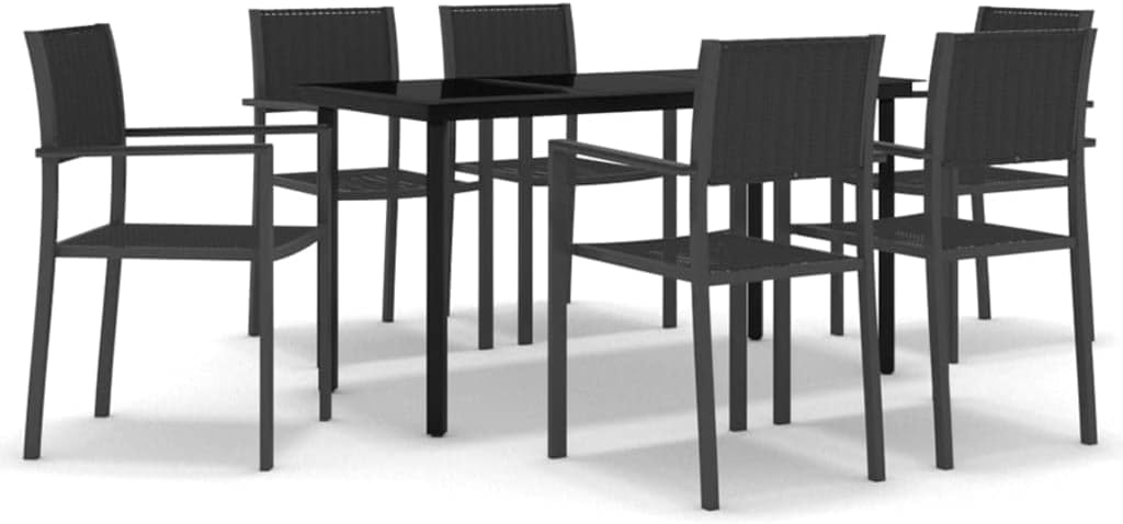 7 Piece Patio Dining Set,Patio Decor,Backyard Decor,Conversation Furniture,Patio Furniture Set,Casual Table Chairs,Perfect for Patio, Garden, Porch,Family Room,Sitting Area, Black