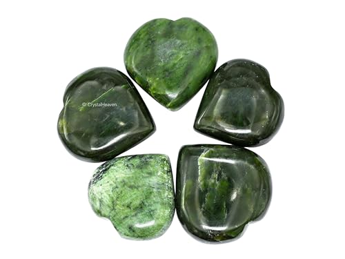 Image of Crystal Heaven Certified Green Jade Heart Palm Pebbles Stones For Anxiety Stress Relief Massage - Aaa Grade Original Healing Gemstone Agate Heart Palm Stone For Yoga Meditation Spiritual