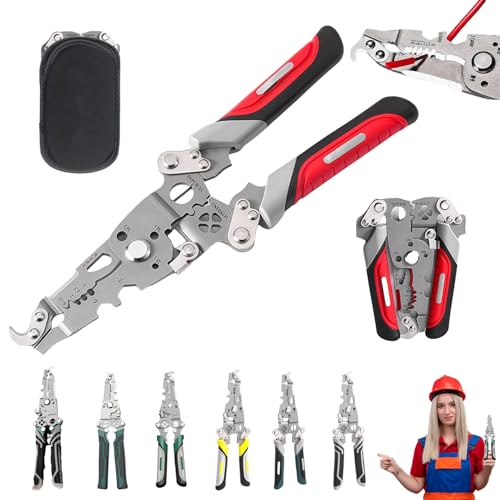 Image of 18 in 1 Foldable Wire Stripper, Multifunctional Folding Professional Wire Cutters, Multifunctional Wire Strippers Crimper Cable Cutter Pliers, Wire Stripper Tool (Red)