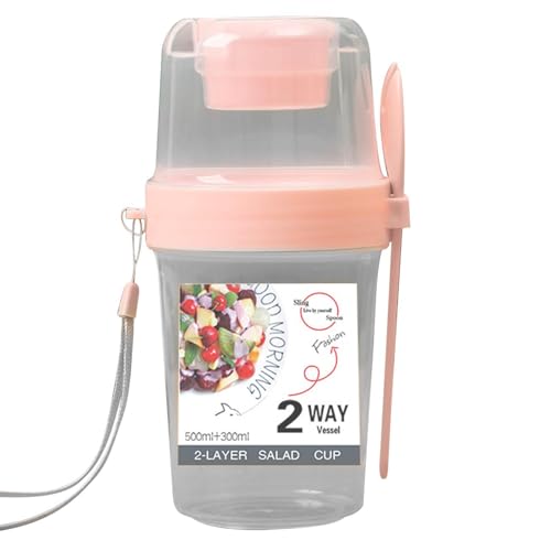 Overnight Oats Glass - Yoghurt Treat Bowl, Parfait Bowl, Snack Cup Jars with Lid Compartment for the Go, Food Cup Storage Container with Lid for Fruit Salad, Vegetables, Cereal