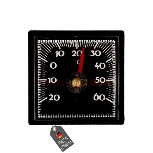 Lantelme Autothermometer selbstklebend und kabellos -20°C 60°C | Innenraum Temperaturmesser Analog Bimetall | Geeignet für Auto LKW Wohnwagen KFZ | Eckiges Thermometer in Schwarz