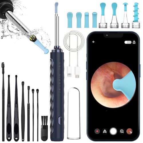 ARCIK Otoscopio Limpiador Oidos Adultos - Otoscopio Medico Profesional WiFi HD - Limpiador de Cera con 6 Puntas de Silicona y 7 Accesorios - Compatible Android e iOS, color Azul/Blanco (Azul)