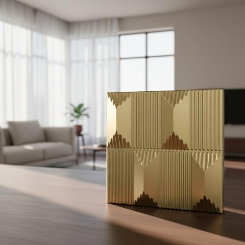 Image of Kayra Decor 3D PVC Wall Panels - Abstract Design, Champagne Gold Color 19.7 inch x 19.7 inch (Pack of 40) - Covers 107.6 Sq. Ft.