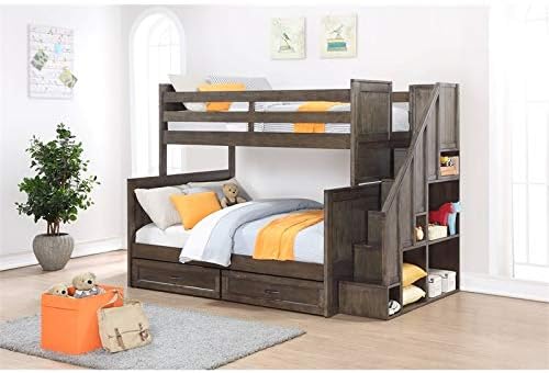 building blocks Ryan Staircase Twin Over Full Bunk Bed with Bookcase in Grey